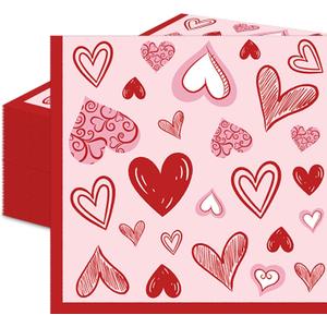 50 Count Valentines Day Heart Napkins, Disposable Paper Napkins with Red and Pink Heart Design for Romantic Dinners, Bridal Showers, Galentines Parties, and Love-Themed Decorations
