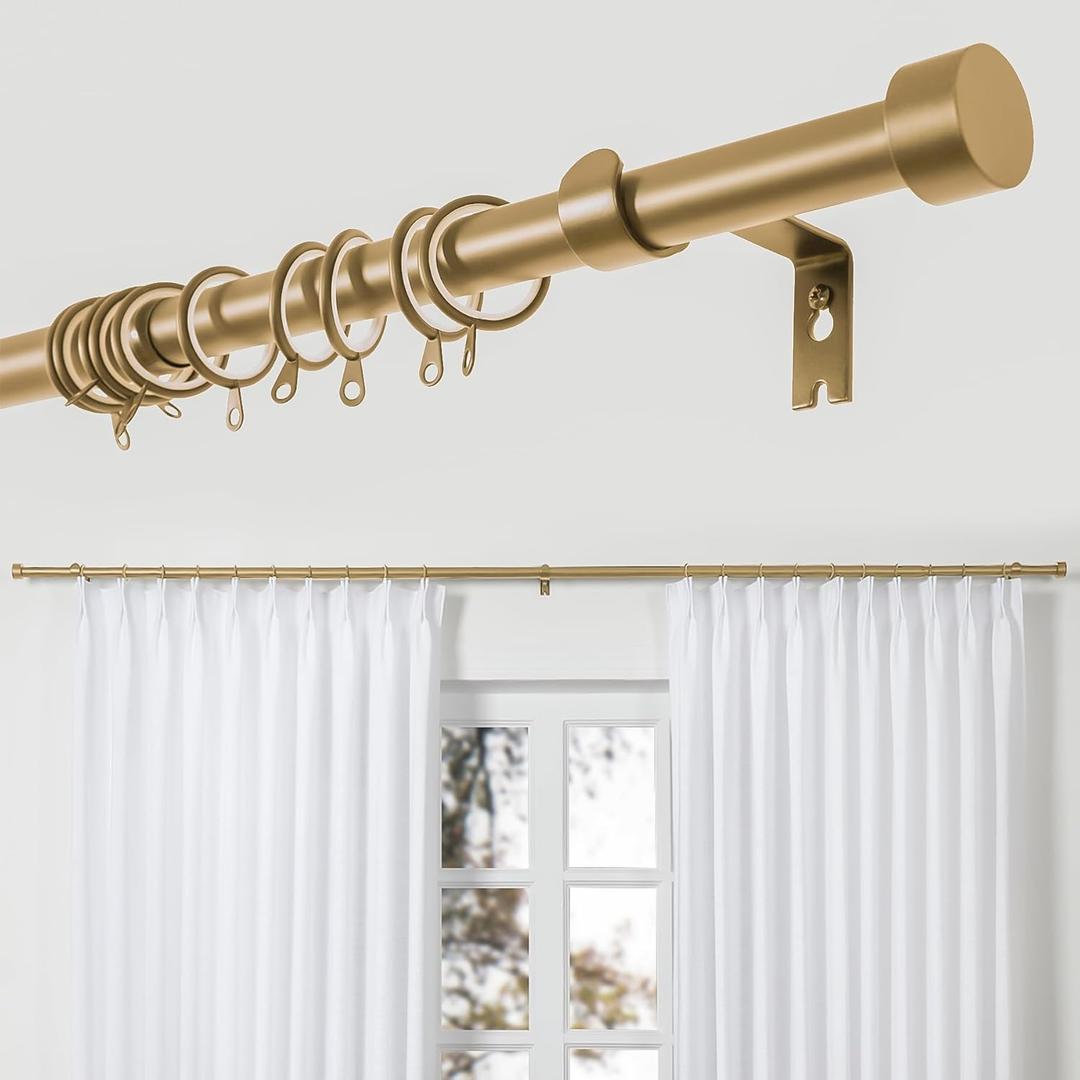 ChadMade Adjustable Curtain Rods for Windows 28 to 76 Inch, Heavy Duty 1 Inch Curtain Rod for Bedroom Windows, Carbon Steel Curtain Rod Set, Gold