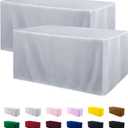 ManMengJi 2 Pack Sliver Tablecloth Fitted Table Clothes for 6 Foot Rectangle Tables - Water Resistant Washable Rectangle Table Covers for Wedding, Banquet and Trade Shows, 72L x 30W x 30H Inches