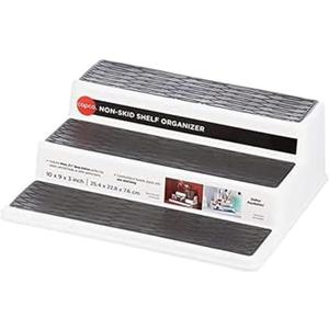 Copco 3-Tier Spice Rack Organizer for Cabinet or Pantry, 10-Inch Non-Skid Tiered Shelf, White/Gray Design Holds Spice Jars, Cans, and Bottles