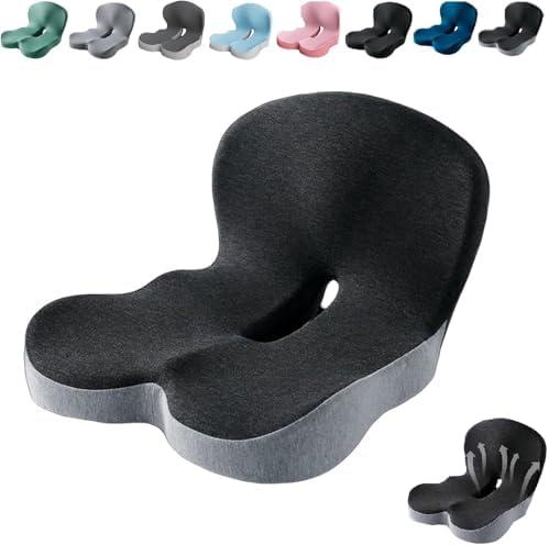 Orthopedic Cushion,Ergonomic Memory Foam L-Shaped Integrated Seat Cushions with Adjustable Strap,Ultra Breathable Non-Slip Design for Office Chair,Car,Wheelchair (Black+Gray)