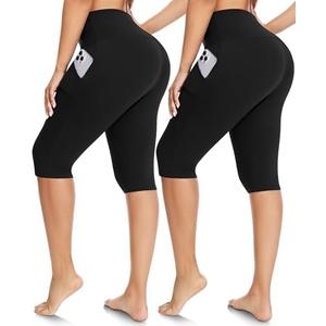 FULLSOFT 2 Pack Women's Capri Leggings - High Waisted Knee Length Capris Yoga Pants for Summer Casual Workout Size XL