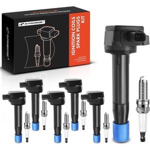 A-Premium Set of 6 Ignition Coil Pack and Iridium Spark Plugs Compatible with Honda Accord 2008-2012 Crosstour Odyssey & Acura RL TL TSX 3.5L 3.7L (Black)