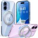 TORRAS 360 Magnetic Stand for iPhone 17 Case, [Rotatable Sturdy Kickstand][Fit for MagSafe][4X Mil-Grade Shockproof] Slim Transparent Phone Cover, Camera Button, Crystal Clear, Ostand O3 Fitness