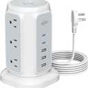 AiJoy Flat Plug Power Strip Tower 9 Outlets and 5 USB Ports (2 USB-C), 1200J Surge Protection, 6.5ft 1625W Extension Cord Charging Station for Home Office Supplies, Dorm Room Essentials