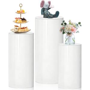 Cylinder Stands for Party, 3Pcs White Cylinder Pedestal Stand, Cilindros Para Fiestas Cake Table Stand Parties Round Cylinder Display Plant Stand for Wedding Birthday Decor 23.6''(L) 21.65"(M) 19.69"(S)
