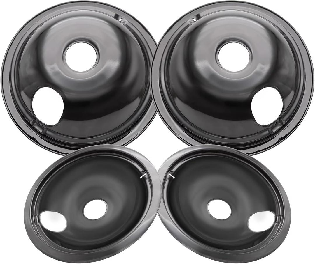 WB31M19 and WB31M20 GE Drip Pans for Electric Stove, 10% Energy Save by Enamel Spraying Prevent Bending and Rust -Includes a Set of 4 Black Stove Drip Pans(2 * 6+2 * 8)