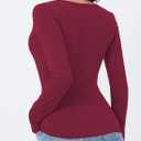 LOLONG T Shirts for Women Short/Long Sleeve V Neck Casual Ribbed Slim Fitted Tops (Red, XXXL)