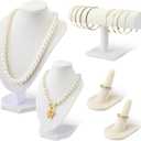 Wenqik 5 Pcs Velvet Jewelry Display Set Necklace Bust Holder T Bar Bracelet Holder Ring Display Stand Jewelry Organizer for Vendors Selling Trade Show Retail Home Decor(Beige)
