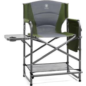 EVER ADVANCED Medium Tall Directors Chair Foldable Makeup Artist Chair Bar Height with Side Table Cup Holder and Pocket Footrest, Supports 400LBS (Green, Seat Height: 23.2 inches)