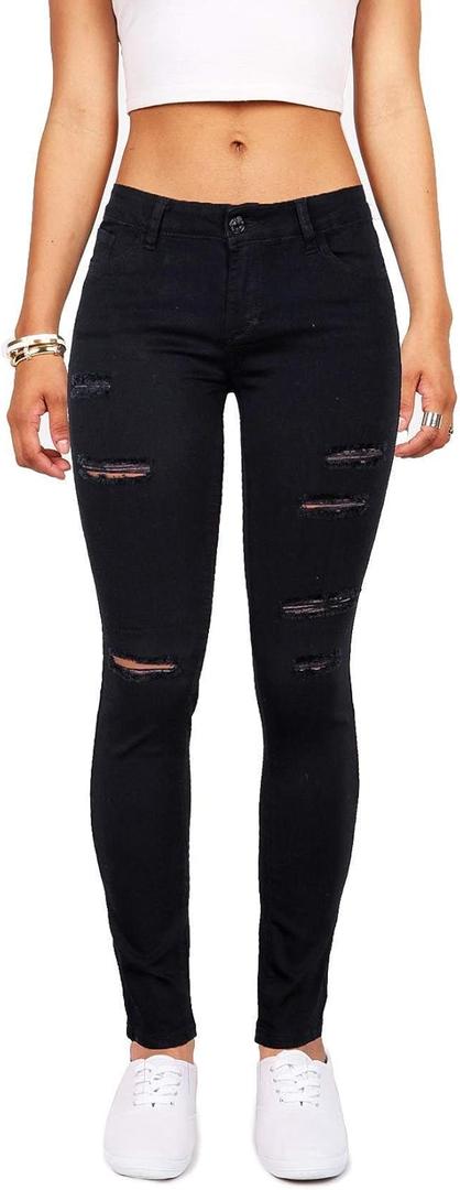 Women's High Waisted Jeans for Women Distressed Stretch Jeans for Women Ripped Butt Lift Jeans Denim Pants (Size 8, Black)
