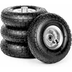10-Inch Replacement Tire and Wheel 4.10/3.50-4" - 10 Pneumatic Utility Tires for Cart, Dolly, Hand Truck, Generator, Lawnmower, Garden Wagon with 5/8 Axle Bore Hole - Double Sealed Bearings (4 pack)