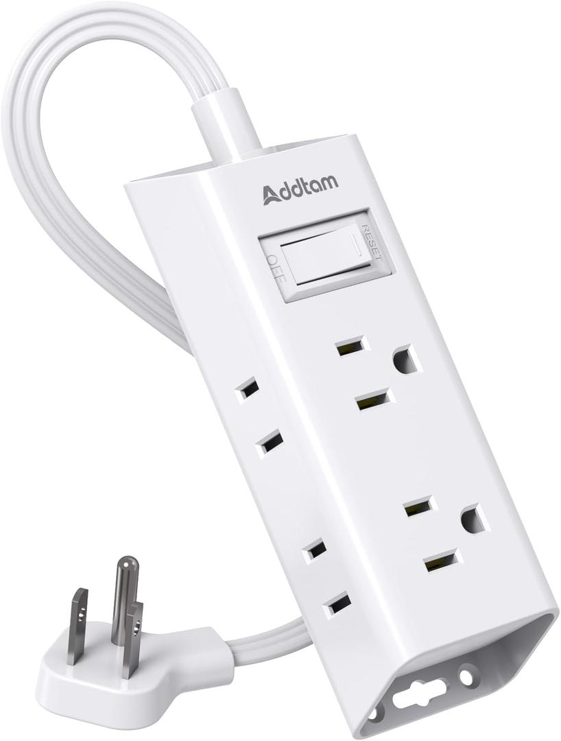 Cruise Ship Essentials, Flat Plug Power Strip, Addtam 1 ft Ultra Flat Extension Cord with 6 Outlets Extender, No Surge Protector for Cruise Ship, Travel, Dorm, Home Office, ETL Listed (White)