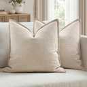 MIULEE Euro Sham Pillow Covers for Bed 24x24, 2 Pack Natural Linen Thick & Textured Decorative Throw Pillow Covers, Neutral Cushion Cases, Modern Farmhouse Home Decor, No Filling
