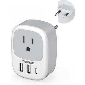 TESSAN European Travel Plug Adapter, Europe Power Outlet with 3 USB Ports (1 USB C Port), Type C Plug Adaptor for US to EU Italy Spain France Greece Portugal Iceland, International Travel Essentials
