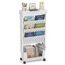 BYFU 5-Tier Movable Bookshelf Cart, Rolling File Paper Storage Organizer Mobile Bookcase with Wheels for Home Office Study Classroom, White, Size: 5-Tier 26.0"H, 5.7"D x 14.8"W x 26"H
