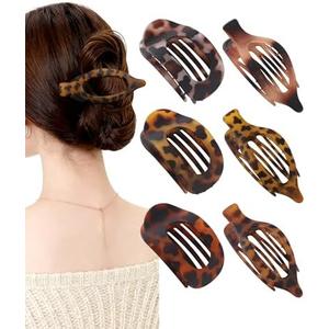 AWAYTR Flat Hair Clips For Women Lay Flat Claw Clip for Hair 6Pcs Large Hair Claw Clips for Driving Yoga (Leopard Series)