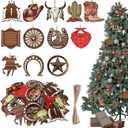 36 Pcs Western Cowboy Ornaments for Christmas Tree Hanging Double-Sided Printing Wooden Xmas Decor Cowboy Hat Cactus Horseshoe Boots Ornaments for West Theme Decorations