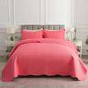 HoneiLife Queen Quilt Bedding Set - Microfiber Quilt Sets for Queen Bed, 3-Piece Lightweight Bedspreads,Reversible Coverlets Rustic Bedlinen Sets, Floral Bedding Set All Season Quilts-Sugar Coral (Queen/Full-90"x96")