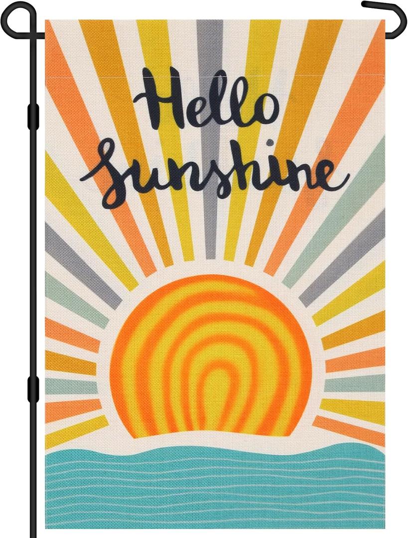 6 x Hello Sunshine Summer Garden Flag 12x18 Inch | Double Sided Holiday Burlap Yard Flag for Outdoor Decoration