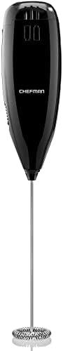 Chefman Handheld Electric Milk Frother Create Foam for Coffee, Cappuccinos, & Lattes, Mix Matcha & Protein Powder, Cordless & Compact, Stainless Steel Wand, Battery Operated, And clock