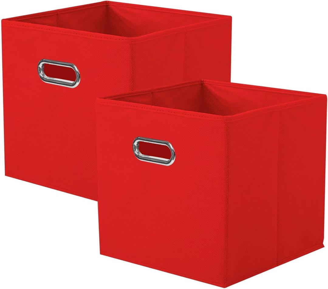 ShellKingdom Storage Bins, Foldable Fabric Storage Cubes And Cloth Storage Organizer Drawer with Metal Handle For Closet And Toys, 11 X 10.5 X 10.5 INCH, 2 Pack (Red)