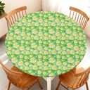 Round Fitted Tablecloth with Elastic Edge for Up to 53"-60" Round Table, Waterproof Tablecover for Camping, Indoor, Outdoor, Holiday, Summer, White Flower