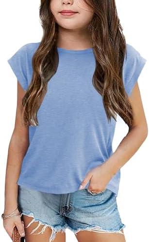 Bingerlily Girls Summer Casual Tops Short Sleeve Textured T Shirts Cute Comfy Tees, Large 