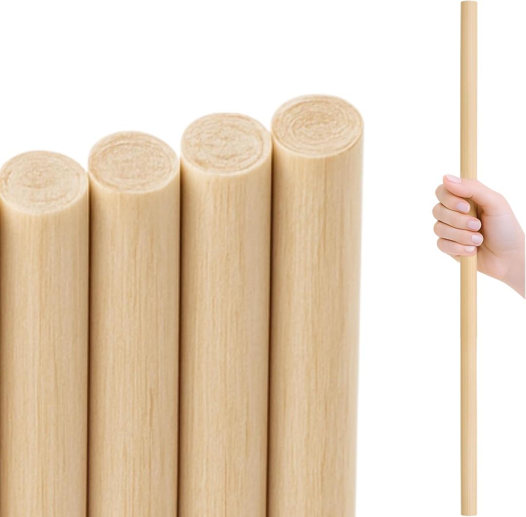 4PCS 3/4 x 24 Inches Birch Dowel Rods 4 Pack Natural Birch Wood Sticks Smooth Wooden Dowels for Crafts DIY Sticks for Crafting Projects Dcor and Unfinished Wood Crafts