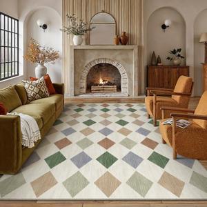 PureCozy 6x9 Checkered Area Rugs for Living Room Machine Washable Modern Soft Large Rug Non-Slip Low Pile Accent Indoor Office Carpet for Bedroom Dining Room Nursery Classroom