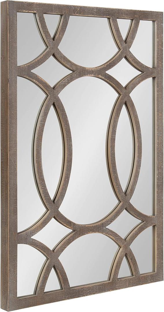 Kate and Laurel Tolland Traditional Decorative Wood Wall Mirror; 24 x 36; Rustic Brown; Farmhouse Solid Wood Accent Mirror with Intricate Symmetrical Fretwork