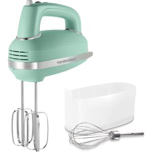 Hamilton Beach Vintage-Style 5-Speed Electric Hand Mixer, Powerful 1.3 Amp DC Motor for Effortless Mixing & Consistent Speed in Thick Ingredients, Slow Start, Beaters and Whisk, Green (62601N)