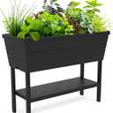 Keter Urban Bloomer 12.7 Gallon Raised Garden Bed and Outdoor Herb Garden Planter with Self Watering Gauge and Drainage Plug, Dark Grey