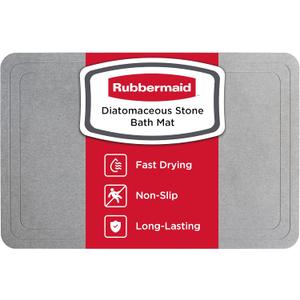 Rubbermaid Stone Bath Mat, Non-Slip Diatomaceous Earth Shower Mat for Bathroom Floor, Super-Absorbent and Quick Drying Mat for Outside Tub or Shower, 23.6" x 15.3", Easy Clean, Gray