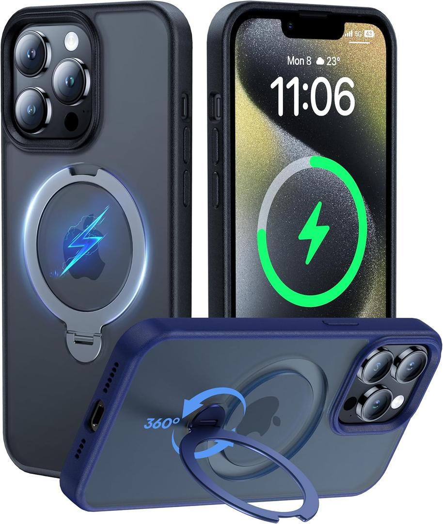 2024 New Upgrade360 Spin Titanium Magnetic Stand for iPhone 13 Pro Case [16FT Military Grade Shockproof] [Fit for MagSafe] Matte Translucent Slim Kickstand iPhone 13Pro Phone Cover 6.1'', Black