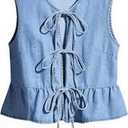 APRROOT Denim Vest Women Tie Front Jean Vest Top Sleeveless V Neck Casual Peplum Tops 2025 Y2K Trendy Summer Tank Tops Blue Large