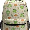 Cute Frog Mushroom Backpack for Boys Girls Kawaii Animal Froggy Print Kids Bookbag Preschool Elementary Kindergarten School Bag Students Knapsack with Chest Strap