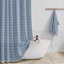 BTTN Boho Farmhouse Shower Curtain - Linen Rustic Heavy Duty Fabric Shower Curtain Set with Tassel, Water Repellent, Bohemian Vintage Country Thick Cloth Shower Curtains for Bathroom - Blue - 72"x72"