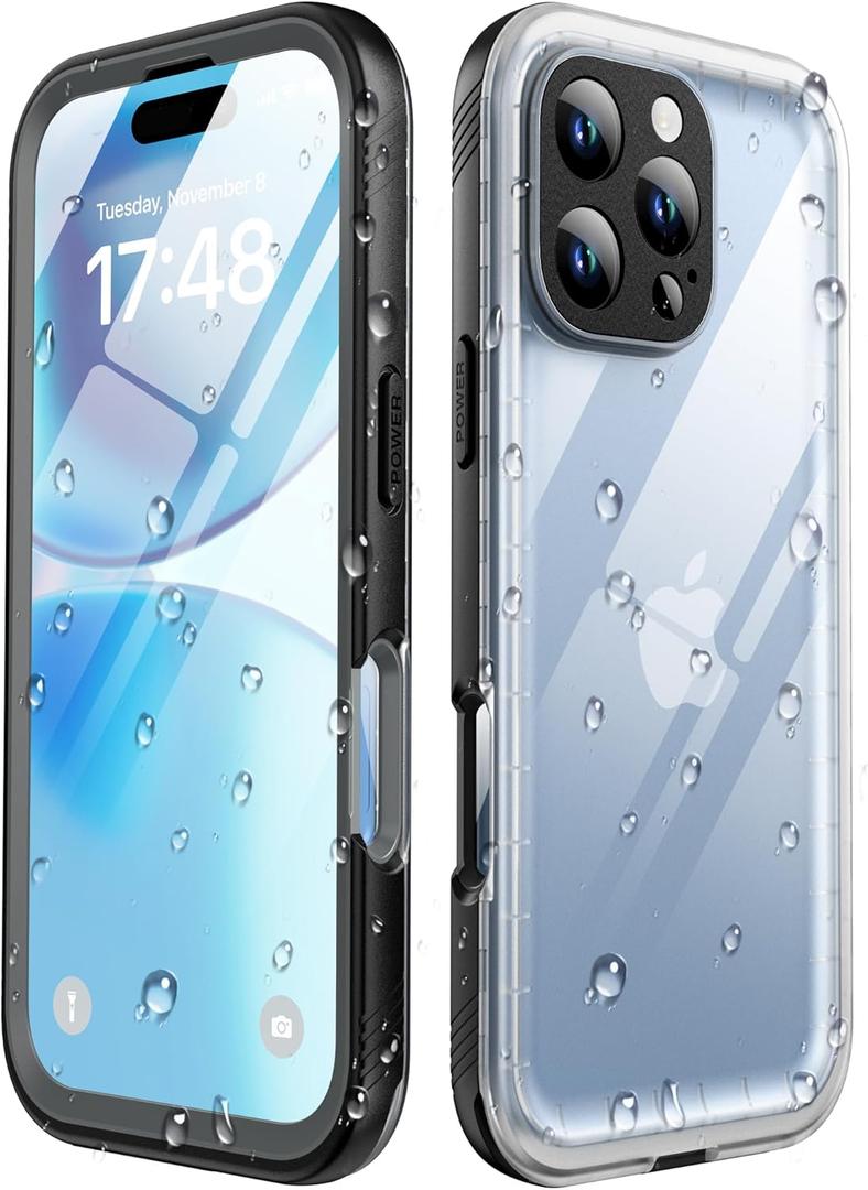 SPORTLINK for iPhone 16 Pro Case Waterproof - Built in Screen Protective, IP68 Underwater /6.6FT Military Dropproof/Dustproof/Full Body Phone Case 6.3 inch Black/Frosted Clear