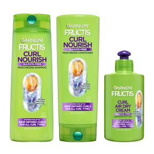 Garnier Fructis Curl Nourish Sulfate Free Moisturizing Shampoo, Conditioner + Air Dry Cream Defining Butter Set (3 Items), 1 Kit (3 Count (8 Fl Oz Total))