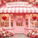 7x5 FT Valentines Day Backdrop Sweetheart Cafe Backdrop Flower Love Bear Photography Background Valentines Day Decorations Banner Photo Booth Props