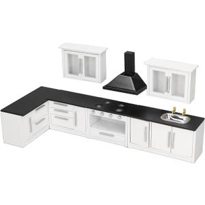Dollhouse Kitchen Furniture Kit 1:12 Miniature Furniture Wooden Kitchen Cabinet Set 1:12 Dollhouse Hood Set Stage Accessories