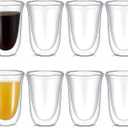 8 Pack 10 oz Double Walled Coffee Mugs Glass Espresso Cups without Handle Clear Thermo Insulated Demitasse Cups for Cappuccino Tea Latte Beverages