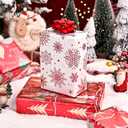 Merture Christmas Wrapping Paper Roll Set - 3 Rolls - 17 In X 120 In, Gift Wrap with Foil Jingle Bell, Snowflakes, Christmas Tree Design, Red & White