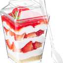 Qeirudu 50 Pack 5 oz Dessert Cups with Lids and Spoons - Plastic Pudding Cup Small Parfait Shooter Glasses for Pastry Cheesecake Mousse Jello