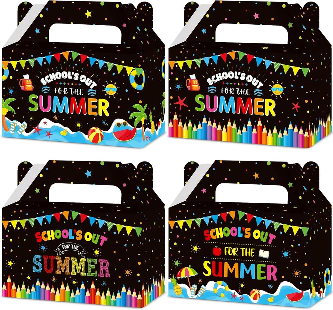 CHUNNIN 12pcs End of School Year Party Gift Boxes Class Summer Party Favors School's Out Candy Treat Goodie Box Bag for Kids Tropical Beach Pool Birthday Classroom Graduation Decoration Supplies