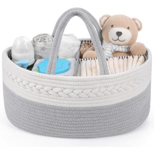 Maliton Diaper Caddy Organizer for Baby Boy- Cotton Rope for Changing Table, Nursery Storage, Newborn Baby Must Have Items (Large)