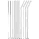 ALINK Skinny Clear Glass Straws, 10.5" x 7 mm Long Reusable Drinking Straws for 30 oz 20 oz RTIC/YETI Stanley Tumblers, Mason Jars, Pack of 8 with 2 Cleaning Brush