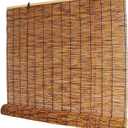 Outdoor Reed Roller Blinds, Retro Bamboo Roller Blinds, Anti-UV and Waterproof, Suitable for Indoor/Outdoor Porch Privacy, Lifting, Sun Protection-carbonizedcolor-26x40inWxH