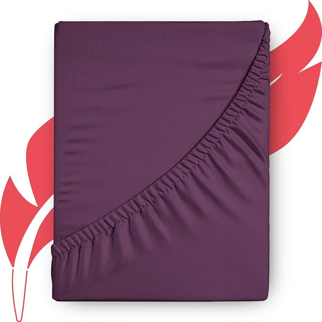 Ashton Sheets Luxury Egyptian Cotton Twin XL Fitted Sheet Only - 1000-Thread-Count Twin XL Size Fitted Sheet, Soft, Cooling, Sateen Hotel Quality Bottom, Fits Upto 18" Deep Pocket Mattress - Plum